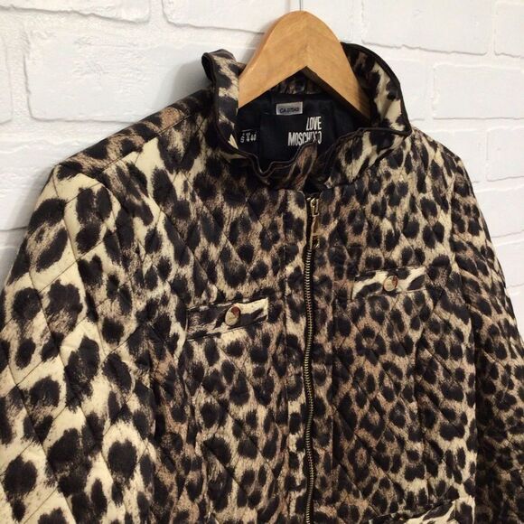 LEOPARD Love Moschino quilted jacket animal puffer prints gold zippers size 4 - Picture 2 of 16